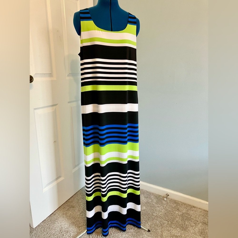 Jessica Howard Vibrant Striped Maxi Dress - Blue, Green, Black, White